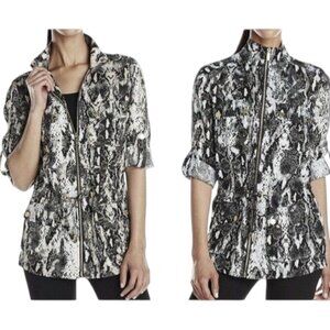 Calvin Klein Linen Snake Print Moto Jacket XL | Gold Zip Lightweight Spring Laye